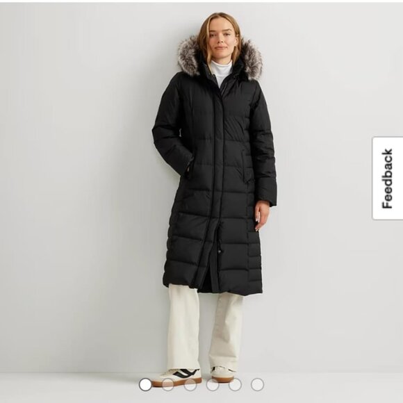 Eddie Bauer Jackets & Blazers - Eddie Bauer Black Long Down Parka Coat with Faux Fur Hood | Size S | GUC